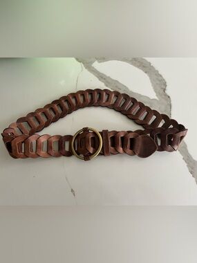 Mixit Medium Women’s Brown Leather Chain Link Belt with Brass Ring